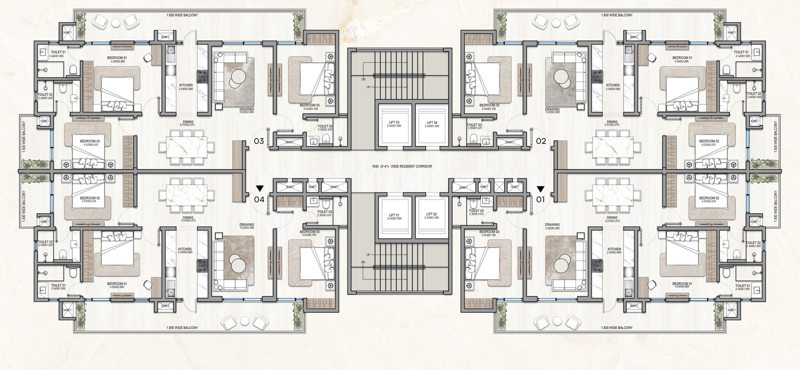 3 BHK floor plan - Tower 2, KS One-O-8