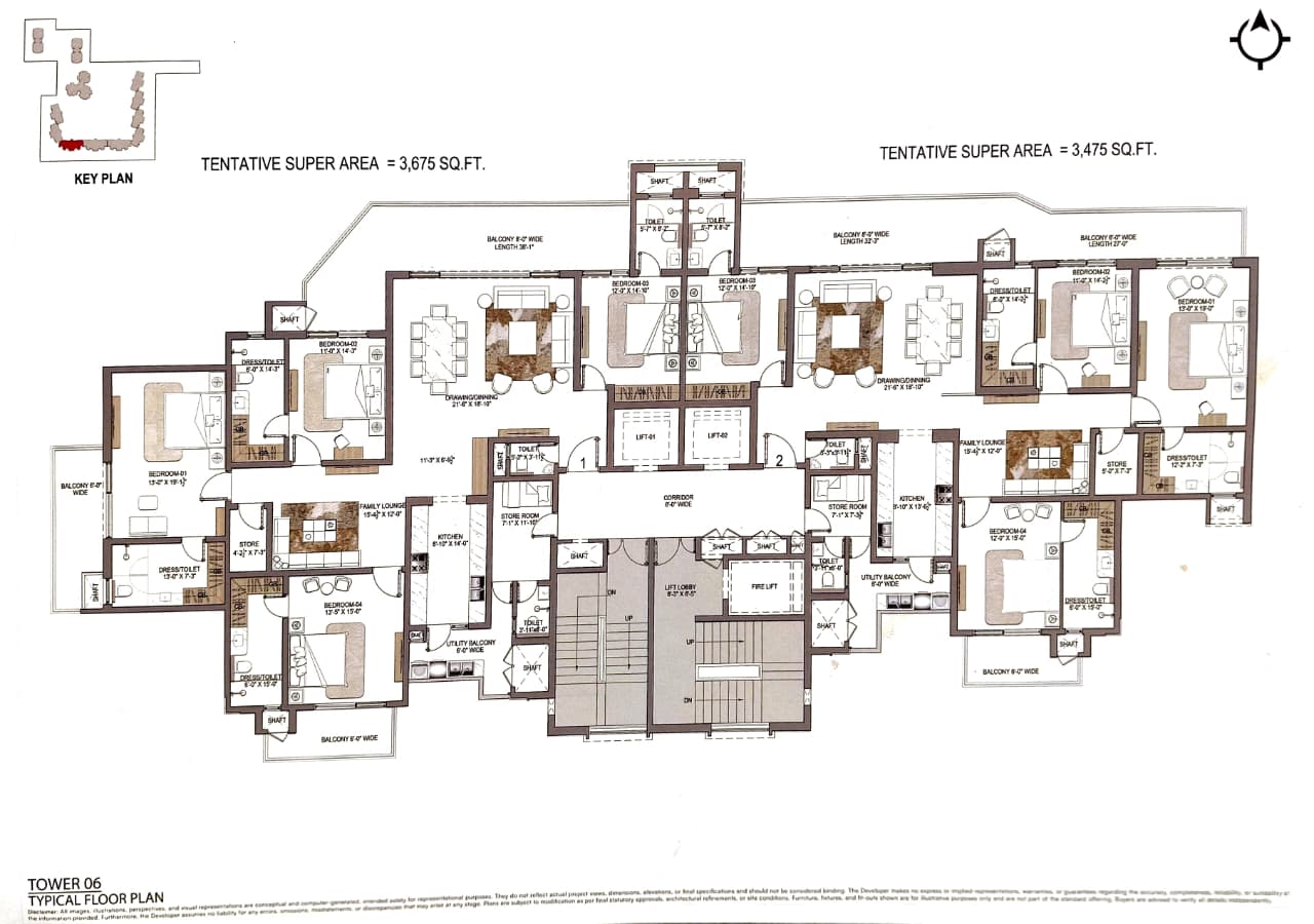KS One-O-8 3 BHK Floor Plan